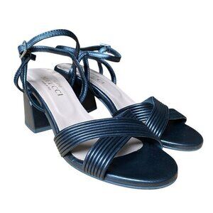 Sesto Meucci Afra - Black Leather Peep Toe Ankle Strap Sandal Block Heel - 8